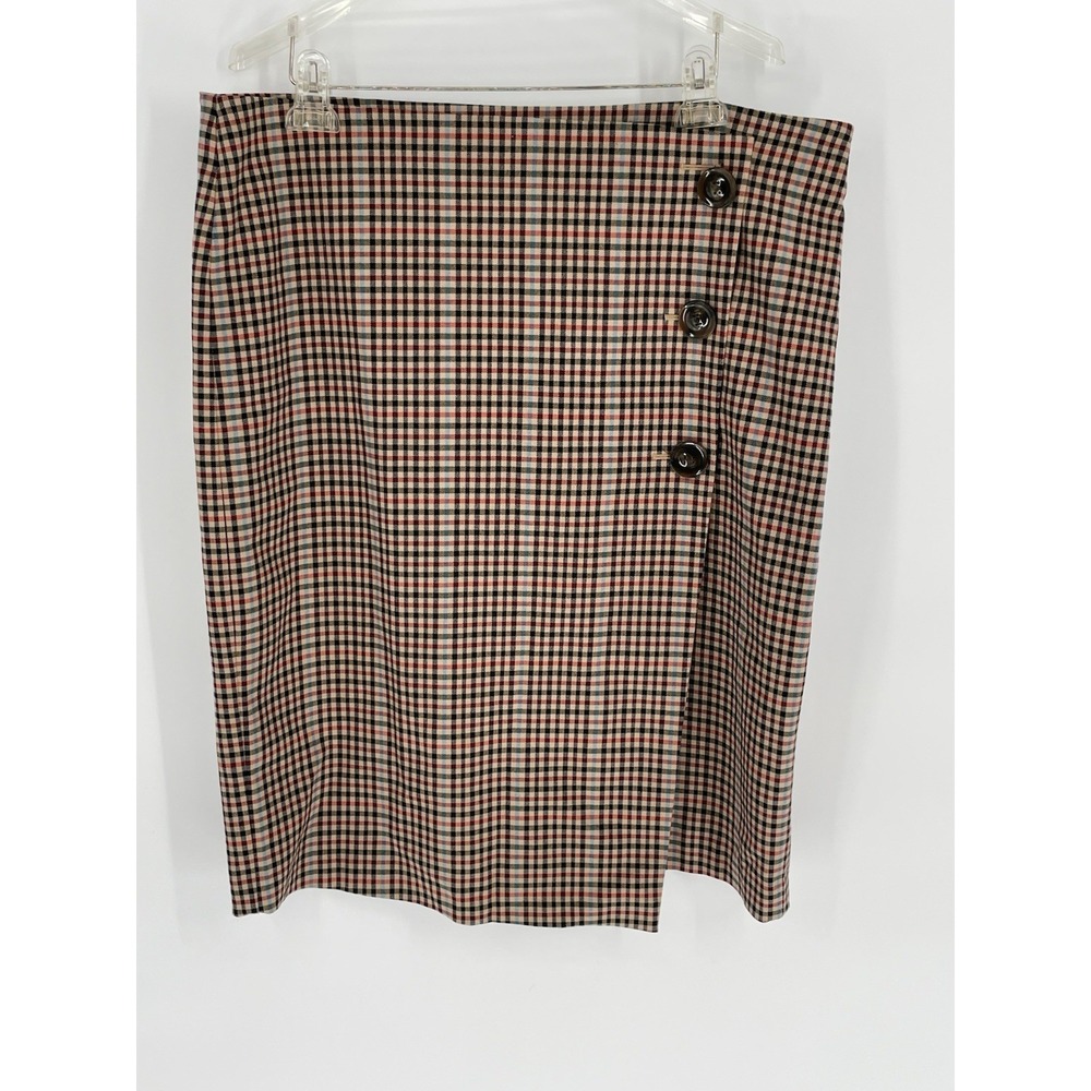 ANN TAYLOR Womens Plus 18 Factory Plaid Faux Wrap Front Skirt Button Closure